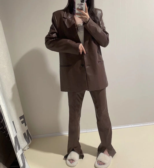 PU Leather Women's Suit