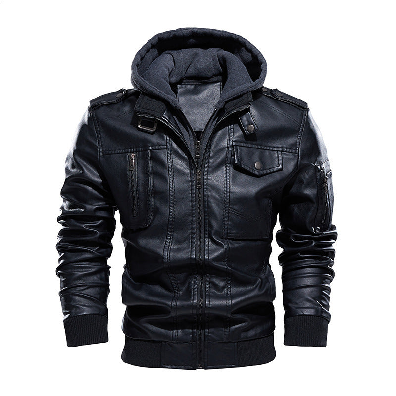 Men's  Vintage Leather Hooded Jacket