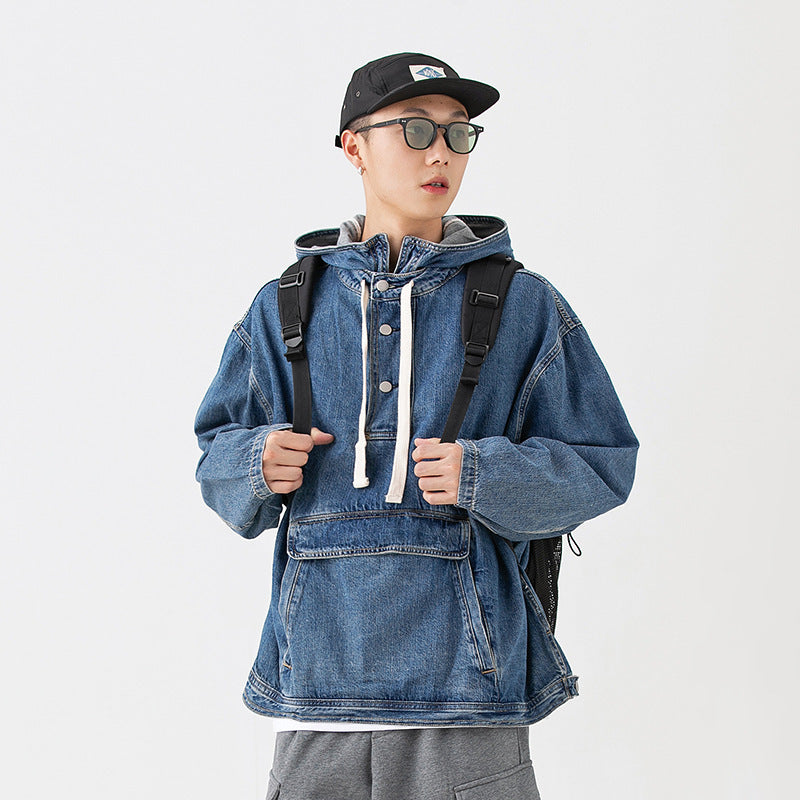 Men’s Hooded Denim – Casual Wash Cotton Denim Jacket