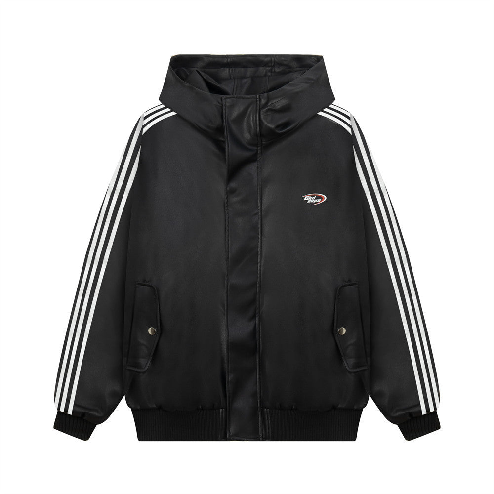 Hooded Leather Coat Jacket