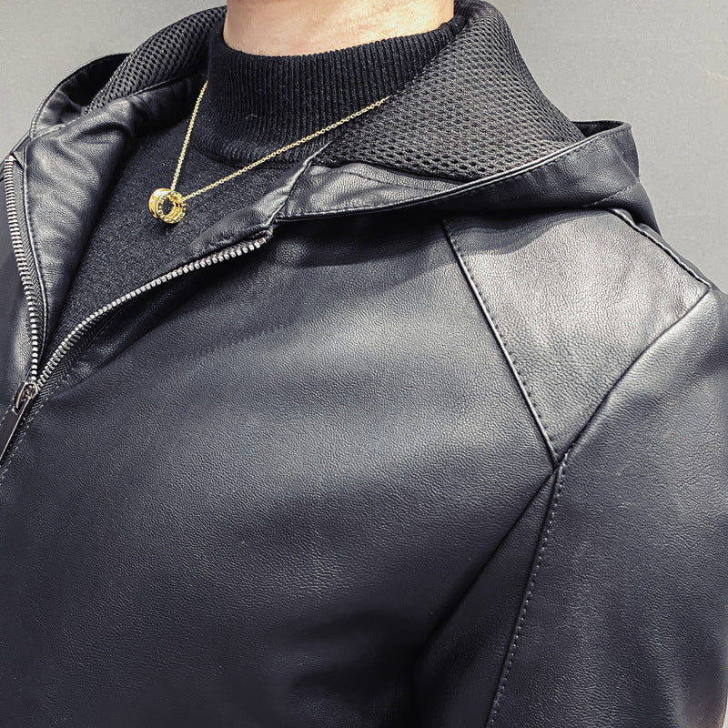 Trendy Casual Hooded Leather Jacket