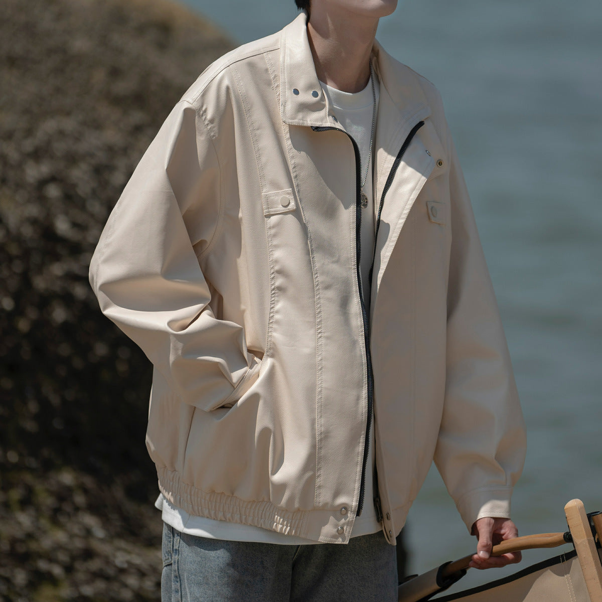 Men’s American Retro Polyester Leather Jacket