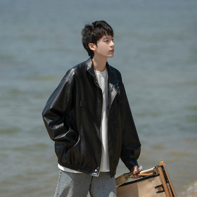 Men’s American Retro Polyester Leather Jacket