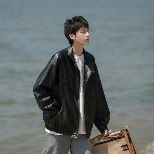 Men’s American Retro Polyester Leather Jacket