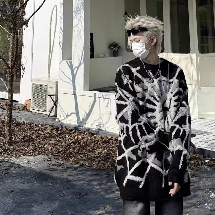Spider Jacquard Crew Neck –  Winter Knit Streetwear Pullover