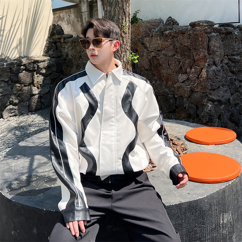 Splicing Short Motorcycle – Color Block Biker Jacket for Men