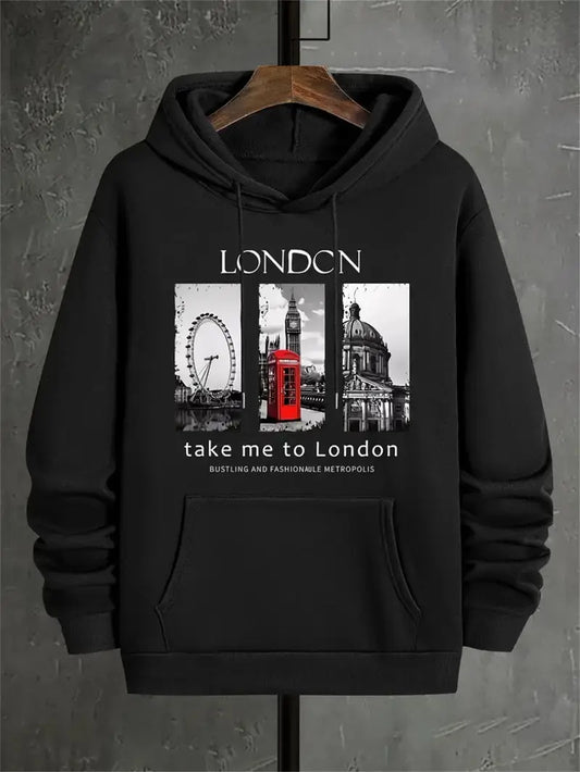 London Printed Black Hoodie