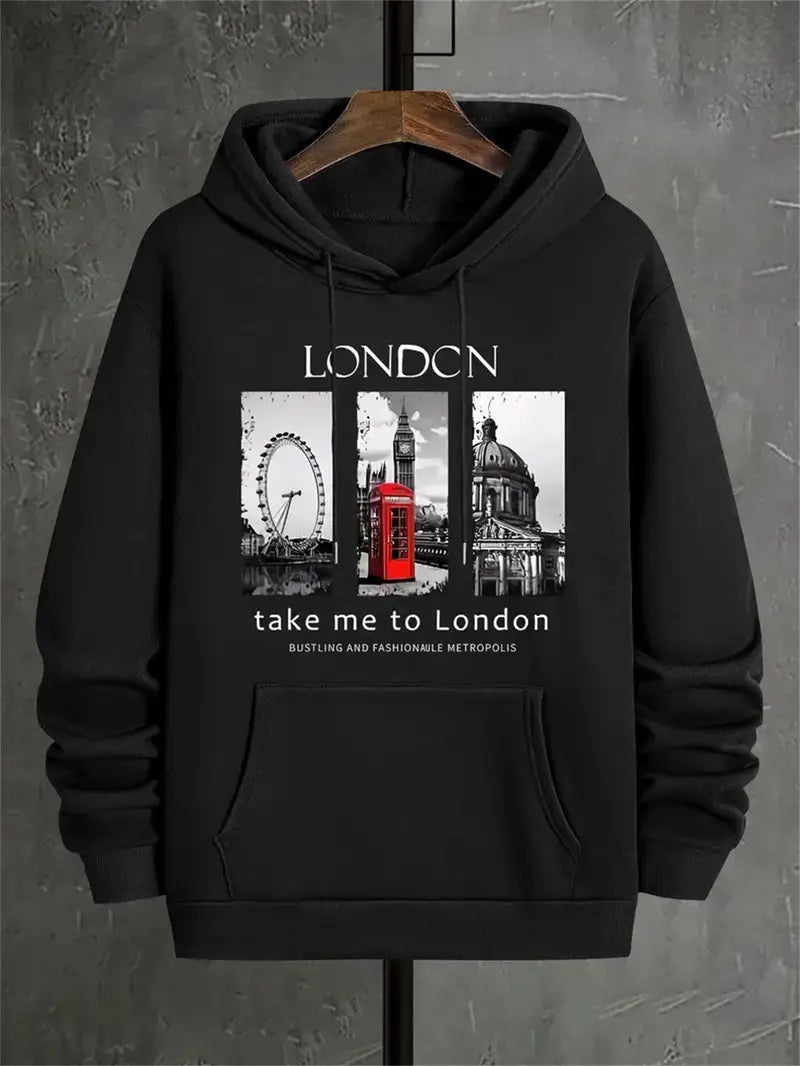London Printed Black Hoodie