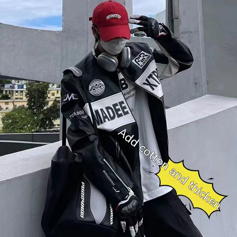 Slim-Fit Embroided PU Men's Jacket