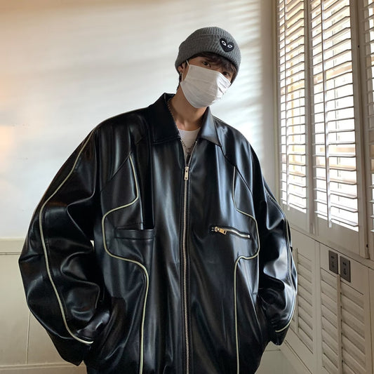 Vintage Casual Streetwear Solid PU Unisex Leather Jacket