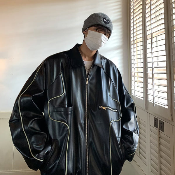 Vintage Casual Streetwear Solid PU Unisex Leather Jacket
