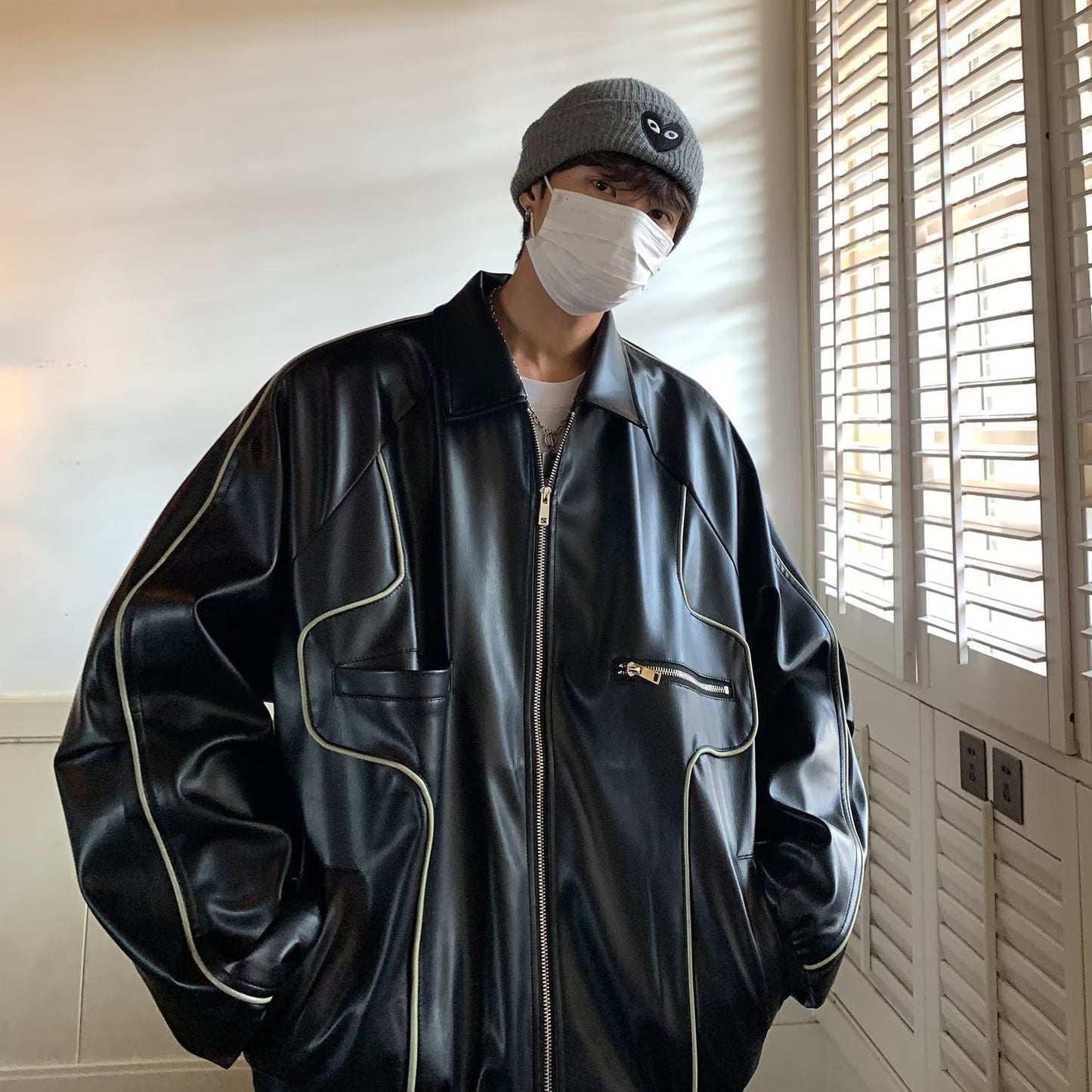 Vintage Casual Streetwear Solid PU Unisex Leather Jacket