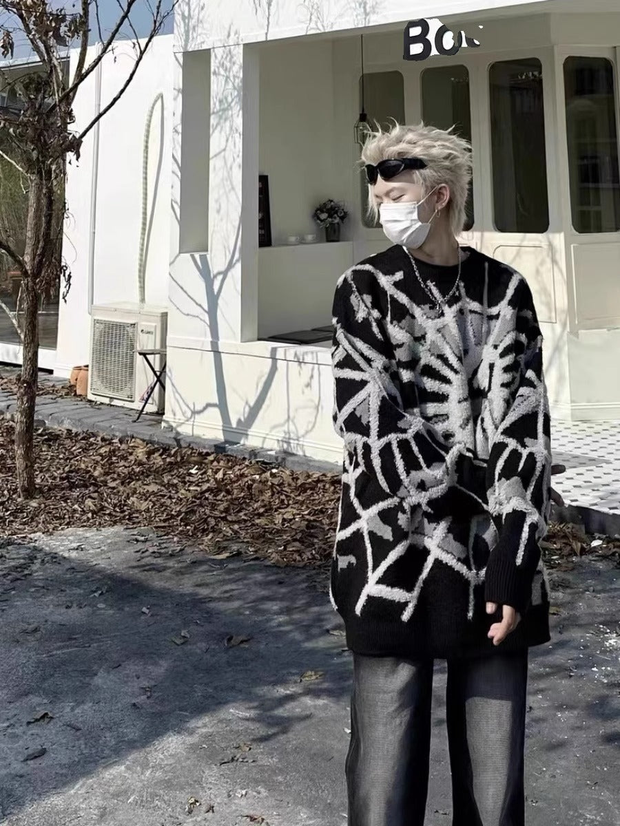 Spider Jacquard Crew Neck –  Winter Knit Streetwear Pullover