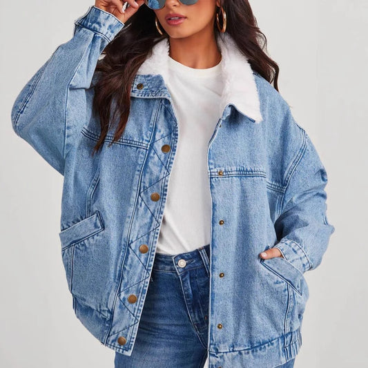 Women's Fur Collar Denim Jacket/Coat
