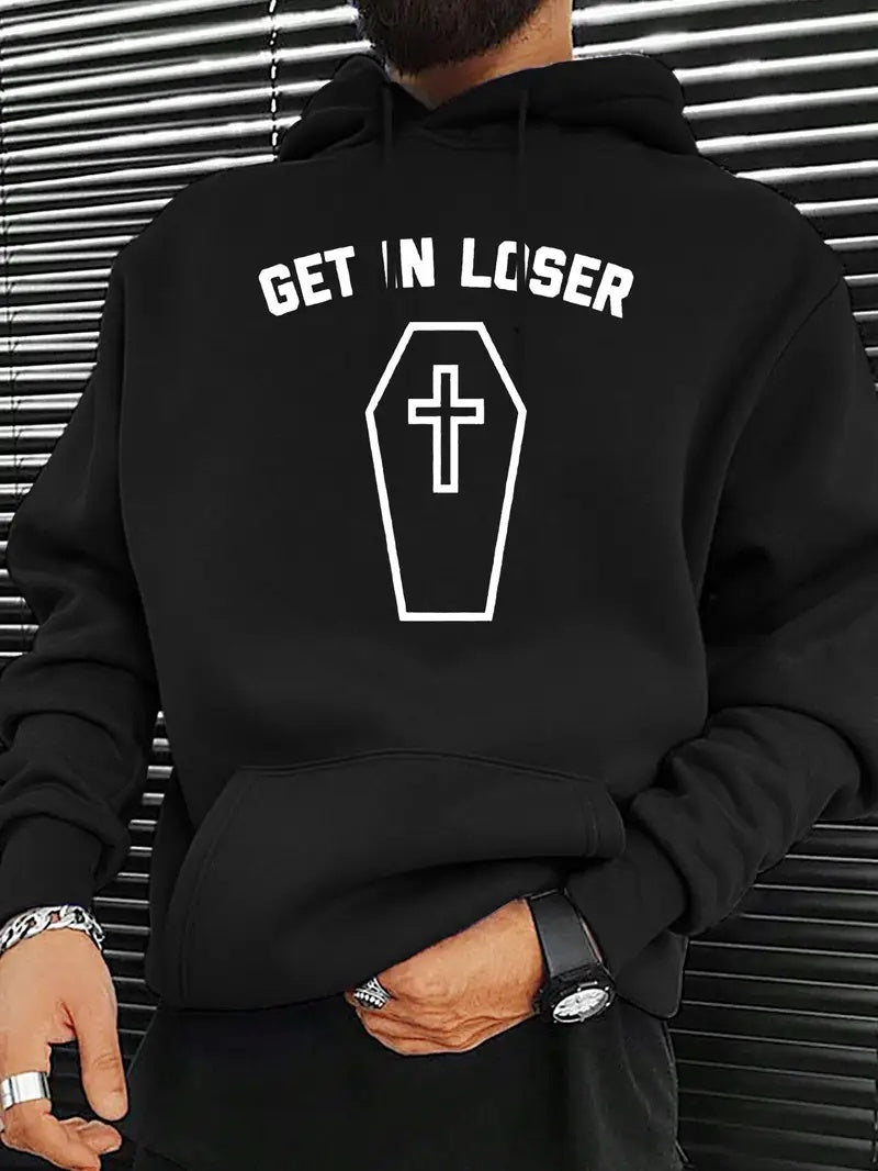 Get In Loser Printed Black Hoodie