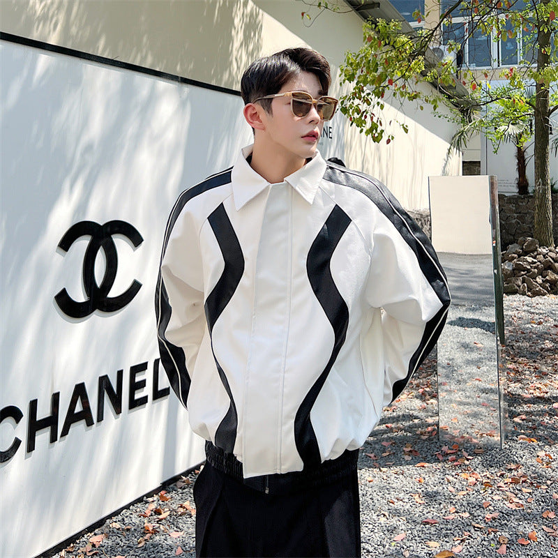 Splicing Short Motorcycle – Color Block Biker Jacket for Men