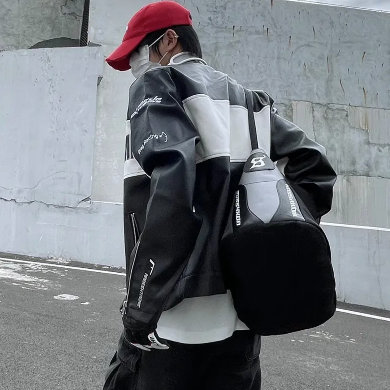 Slim-Fit Embroided PU Men's Jacket