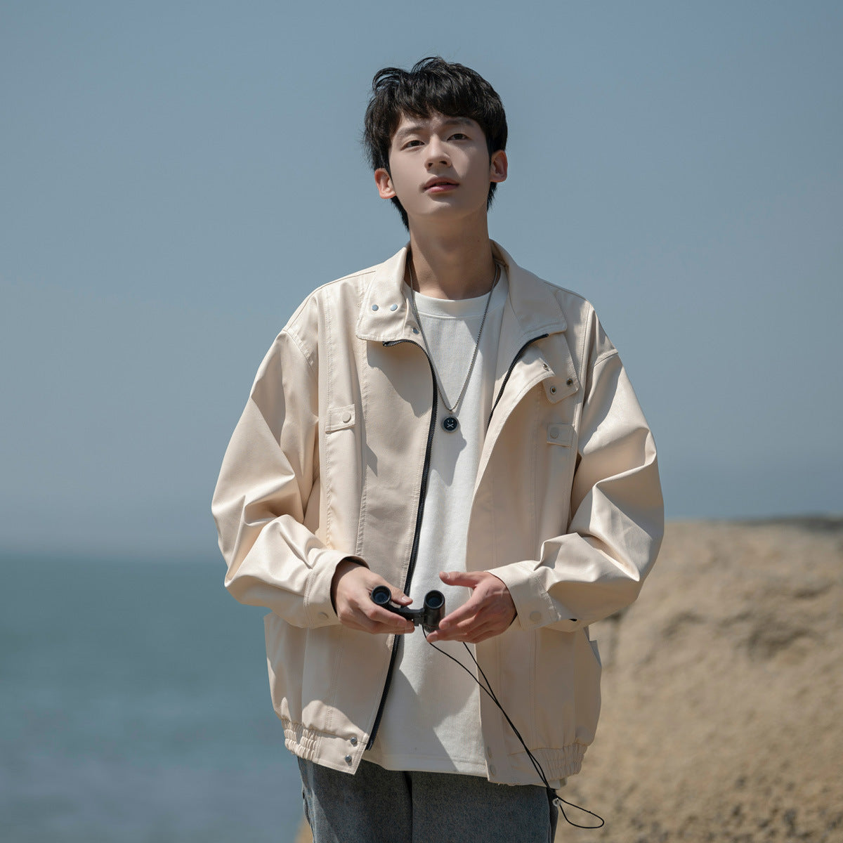 Men’s American Retro Polyester Leather Jacket