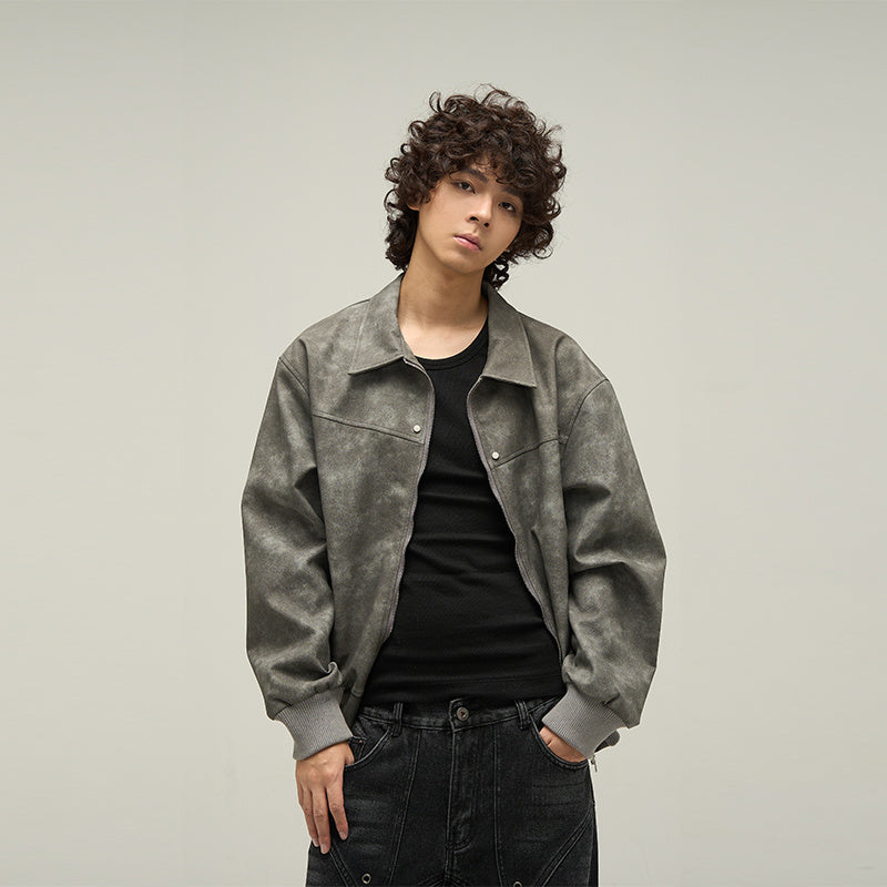 Men’s Retro Lapel Cotton Jacket with Metal Decoration