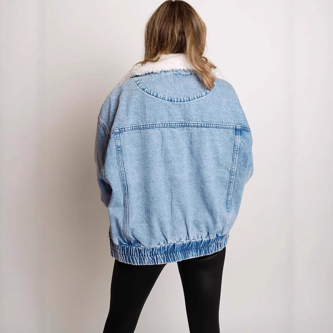 Women's Fur Collar Denim Jacket/Coat