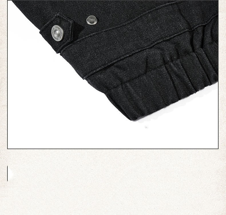 Men’s Black Denim Lapel Jacket – Thick Cotton Winter Coat