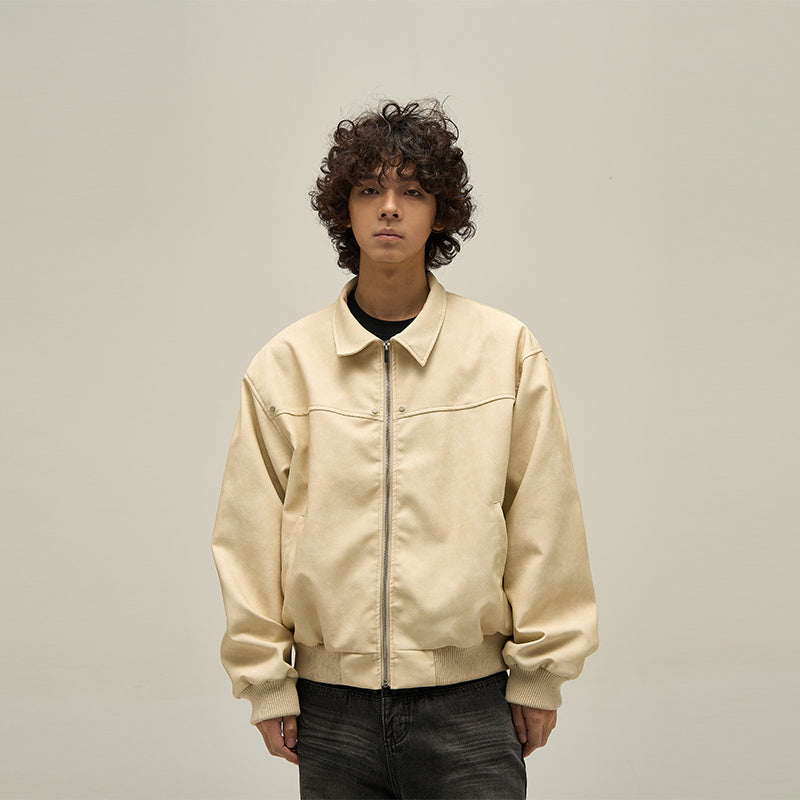 Men’s Retro Lapel Cotton Jacket with Metal Decoration