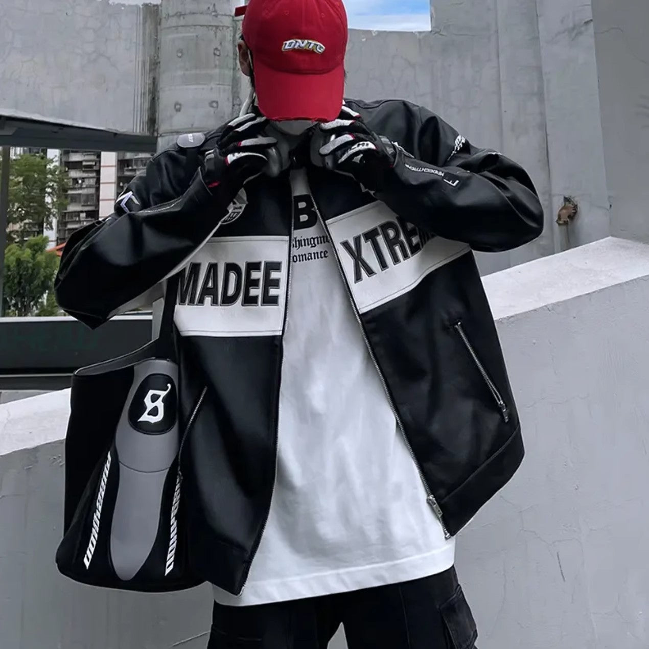 Slim-Fit Embroided PU Men's Jacket