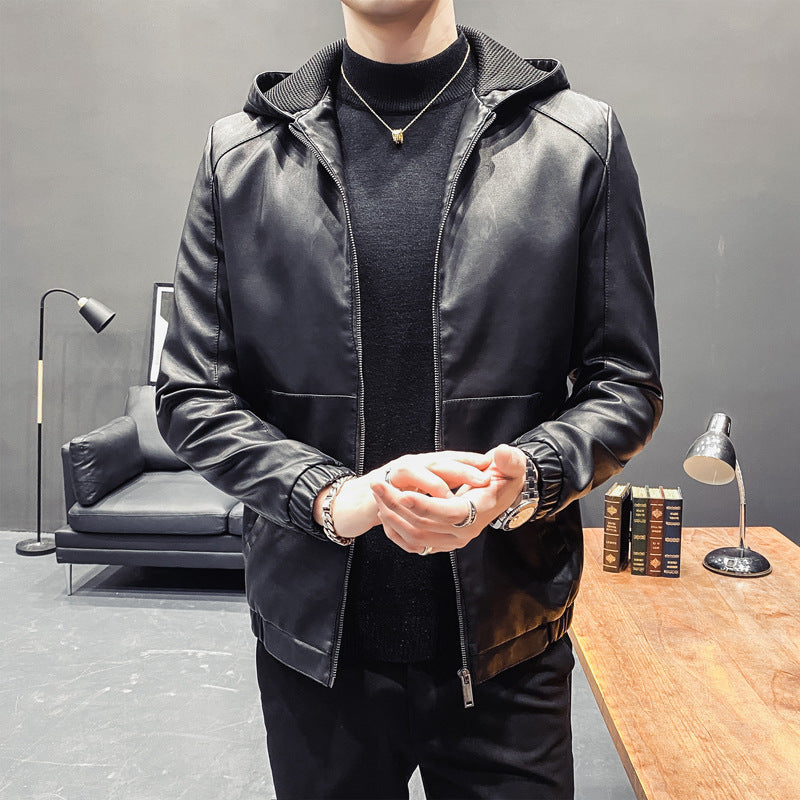 Trendy Casual Hooded Leather Jacket